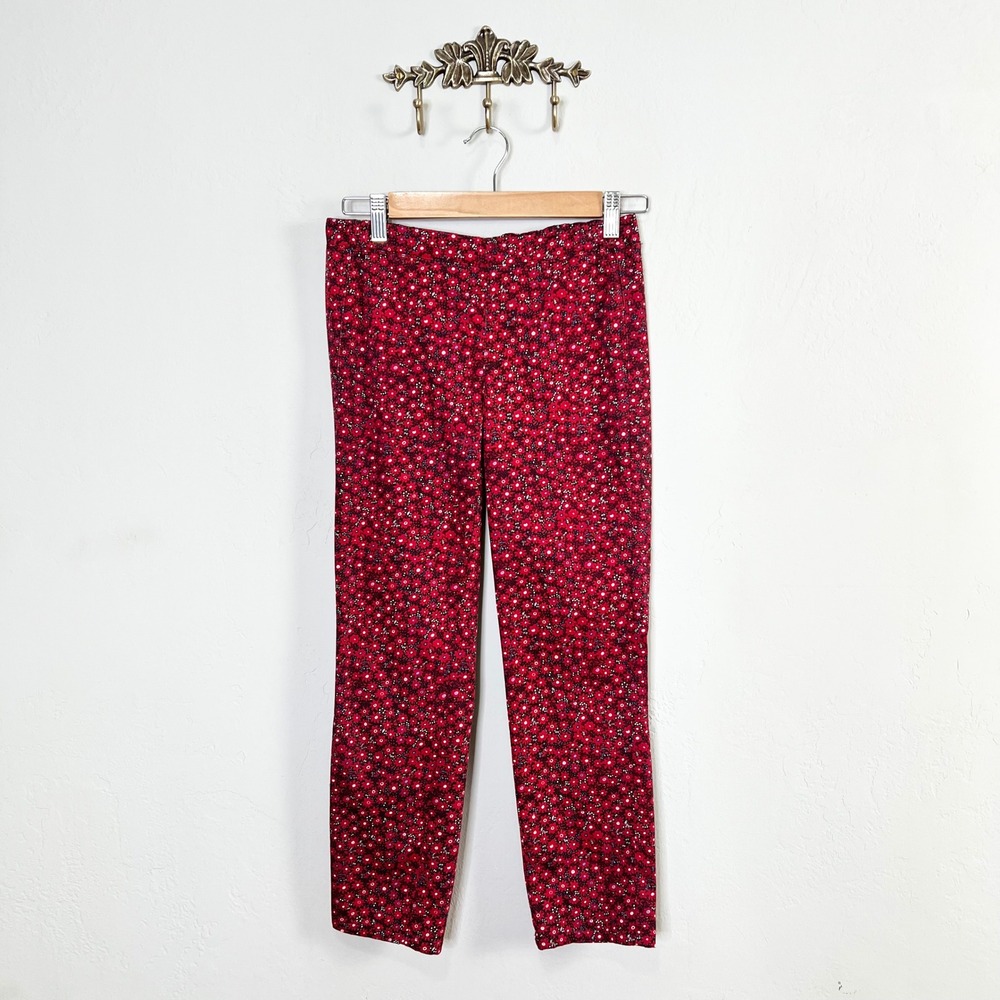 Uniqlo x Celia Birtwell Red Floral Cropped‎ Leggings Pants Elastic Waist Small